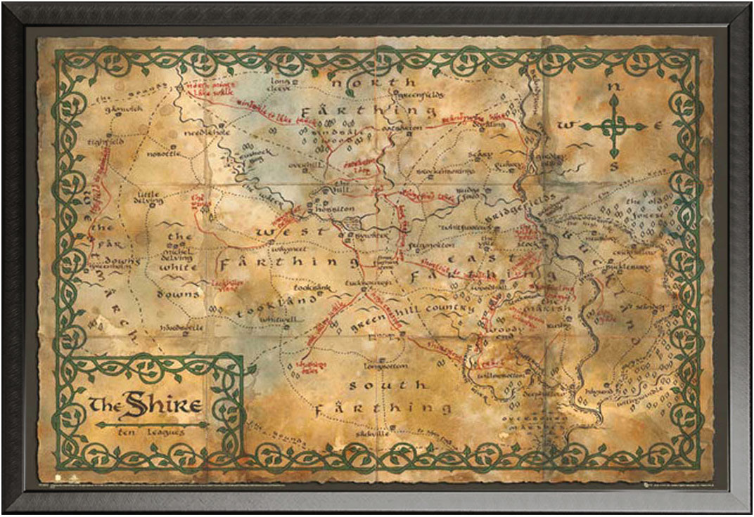 The Hobbit - Auenland Karte - Map of the Shire - Poster Druck 91,5x61