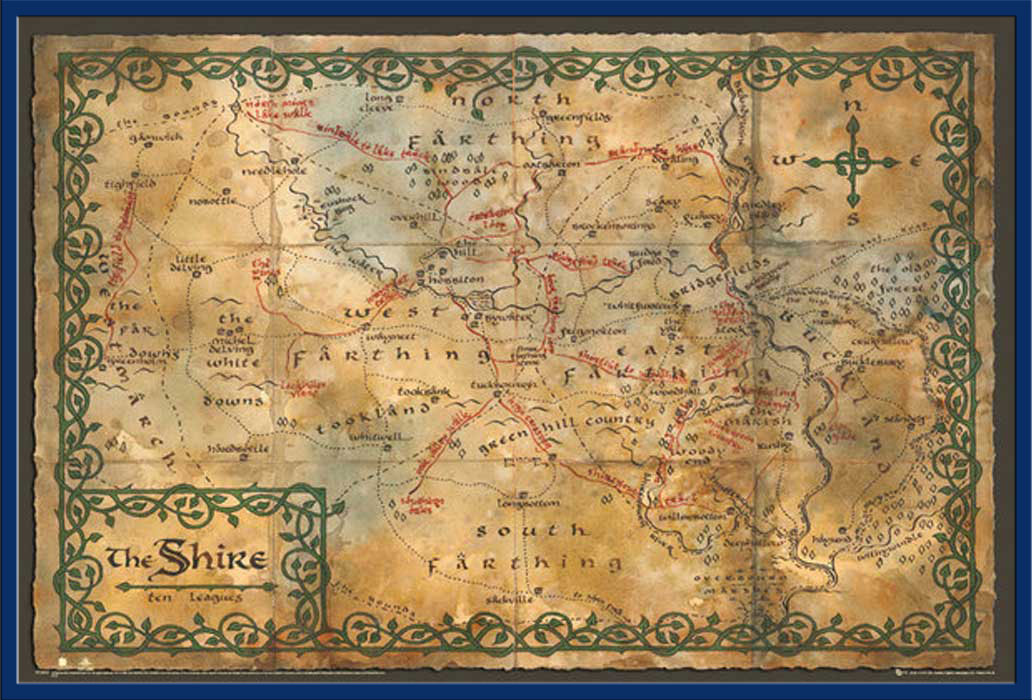 The Hobbit - Auenland Karte - Map of the Shire - Poster Druck 91,5x61